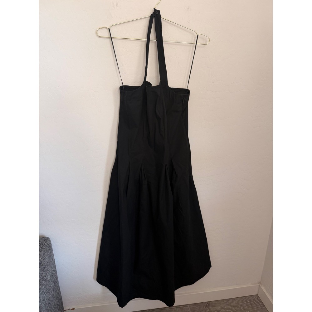 A New Day Black Halter Midi Minimalist Dress w/Pockets Pleated Skirt Size M NWOT